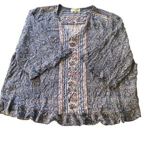 Cynthia Rowley Blue Ruffled 3/4 Sleeve Blouse Size 3X 100% Viscose